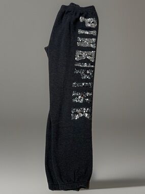 Victoria's Secret Black Joggers pants with Silver Sequin Bling Detail Size M